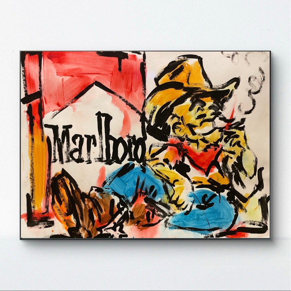 OMAN Original Painting Smokes at Sundown Cowboy Americana Neo-Expressionist Art